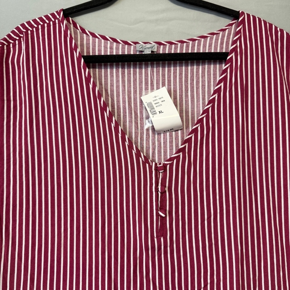 Kismet Womens Striped Sleeveless Button Top Size XL Red V Neck Layers Casual NWT - Picture 4 of 7
